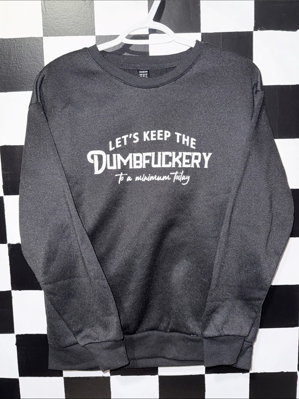 SHEIN Black Crewneck Sweater with White Slogan